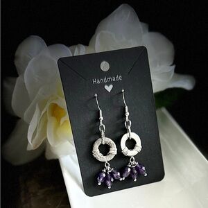 Artisan stainless hammered amethyst Gemstone Earrings